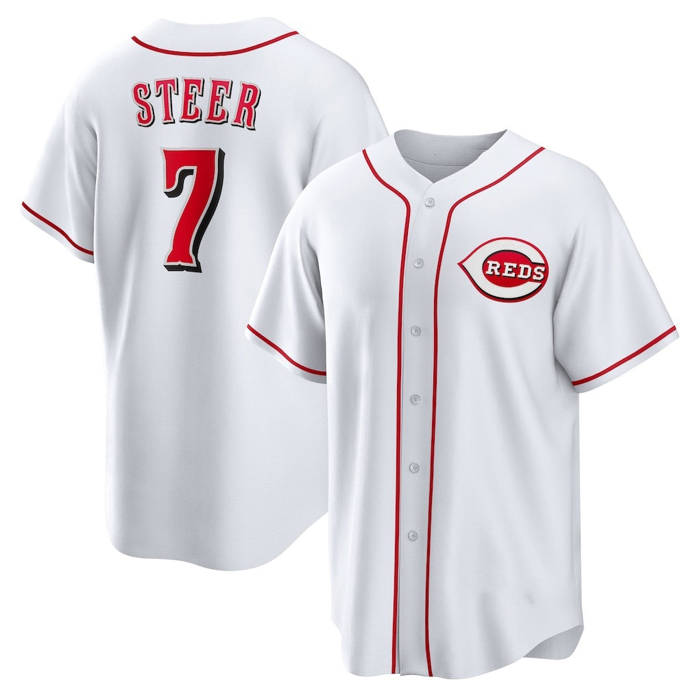 Cincinnati Reds #7 Spencer Steer White Jereymy Home Replica Jersey