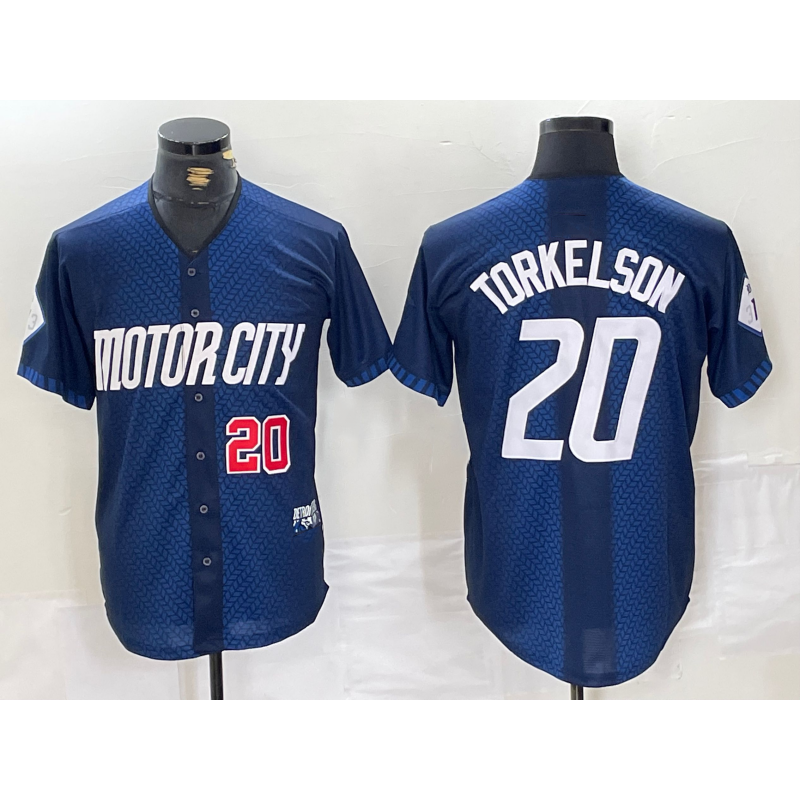 Detroit Tigers #20 Spencer Torkelson Number 2024 Navy Jereymy City Connect Cool Base Limited Stitched Jersey