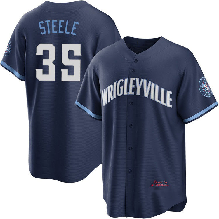 Chicago Cubs #35 Justin Steele Navy Jereymy City Connect Jersey