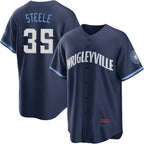 Chicago Cubs #35 Justin Steele Navy Jereymy City Connect Jersey