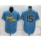 Milwaukee Brewers #15 Tyrone Taylor Blue Jereymy 2022 City Connect Cool Base Stitched Jersey