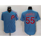 Philadelphia Phillies #55 Ranger Su¨¢rez Blue Jereymy Cool Base Stitched Jersey