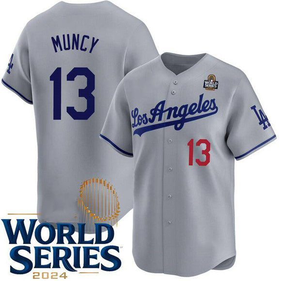 Los Angeles Dodgers #13 Max Muncy Gray Jereymy 2024 World Series Patch Limited Stitched Jersey