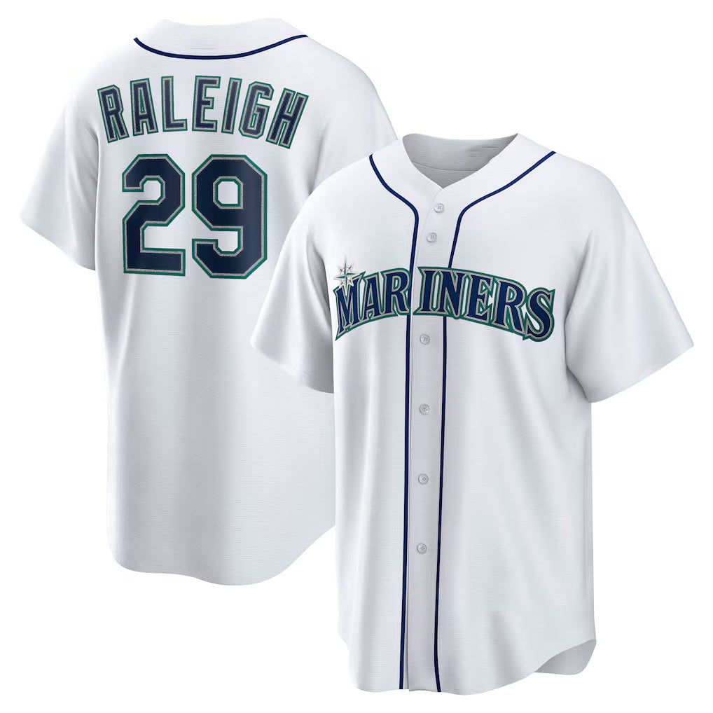 Seattle Mariners #29 Cal Raleigh White Jereymy Home Replica Player Jersey