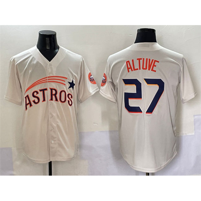 Houston Astros #27 Jose Altuve Cream Jereymy Throwback Cooperstown Collection Limited Stitched Jersey