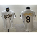 Los Angeles Dodgers #8 Enrique Hern¨¢ndez White Jereymy Gold 2024 World Series With Fernando Memorial Patch Home Limited Stitched Jersey