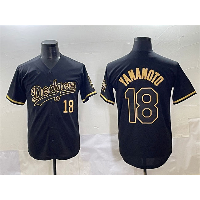 Los Angeles Dodgers #18 Yoshinobu Yamamoto Black Gold Jereymy Limited Stitched Jersey 2