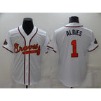 Atlanta Braves #1 Ozzie Albies 2022 White Gold Jereymy World Series Champions Program Cool Base Stitched Jersey