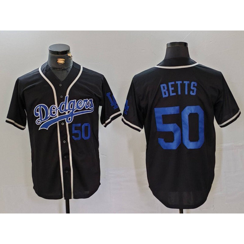Los Angeles Dodgers #50 Mookie Betts Number Black Jereymy Cool Base With Patch Stitched Jerseys