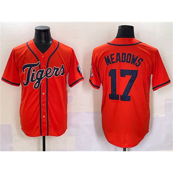 Detroit Tigers #17 Parker Meadows Orange Jereymy With Patch Cool Base Stitched Jersey