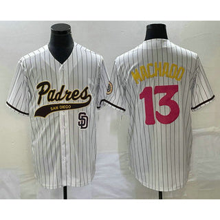 San Diego Padres #13 Manny Machado White Jereymy Pinstripe 2023 City Connect Cool Base Stitched Jersey