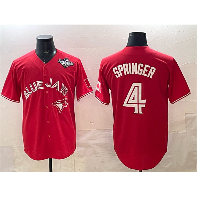Toronto Blue Jays #4 George Springer Red Jereymy 2025 World Series Cool Base Stitched Jersey