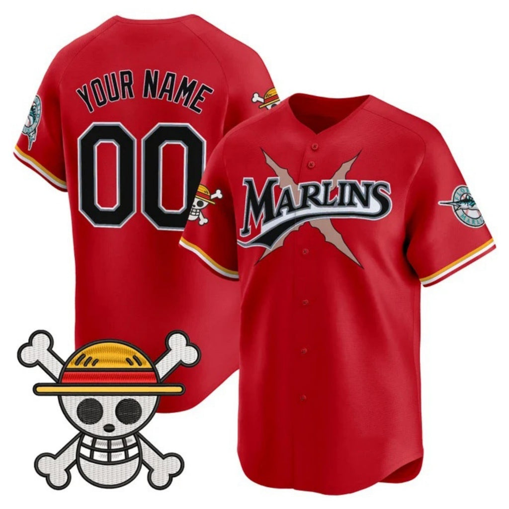 Custom Miami Marlins x One Piece Red Jereymy Vapor Premier Limited Jersey - Stitched