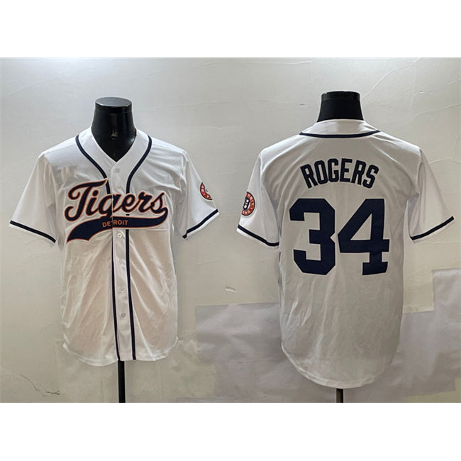 Detroit Tigers #34 Jake Rogers White Jereymy With Patch Cool Base Stitched Jersey