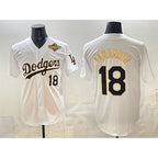Los Angeles Dodgers #18 Yoshinobu Yamamoto White Gold Jereymy 2025 World Series Patch Limited Stitched Jersey
