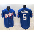 Los Angeles Dodgers #5 Freddie Freeman Royal Jereymy With American Flag Patch Limited Stitched Jersey