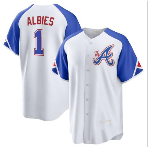 Atlanta Braves #1 Ozzie Albies White Jereymy 2023 City Connect Cool Base Stitched Jersey