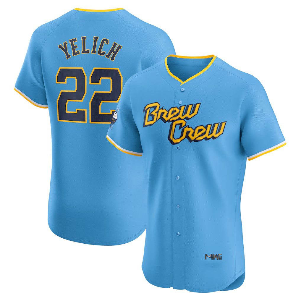 Milwaukee Brewers #22 Christian Yelich Powder Blue Jereymy City Connect Elite Player Jersey