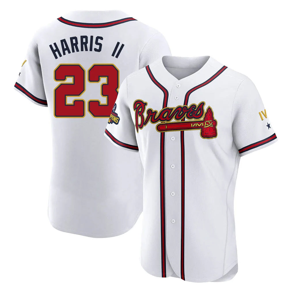 Atlanta Braves #23 Michael Harris II Player White Gold Jereymy Limited Elite Home Game Stitched Jerseys