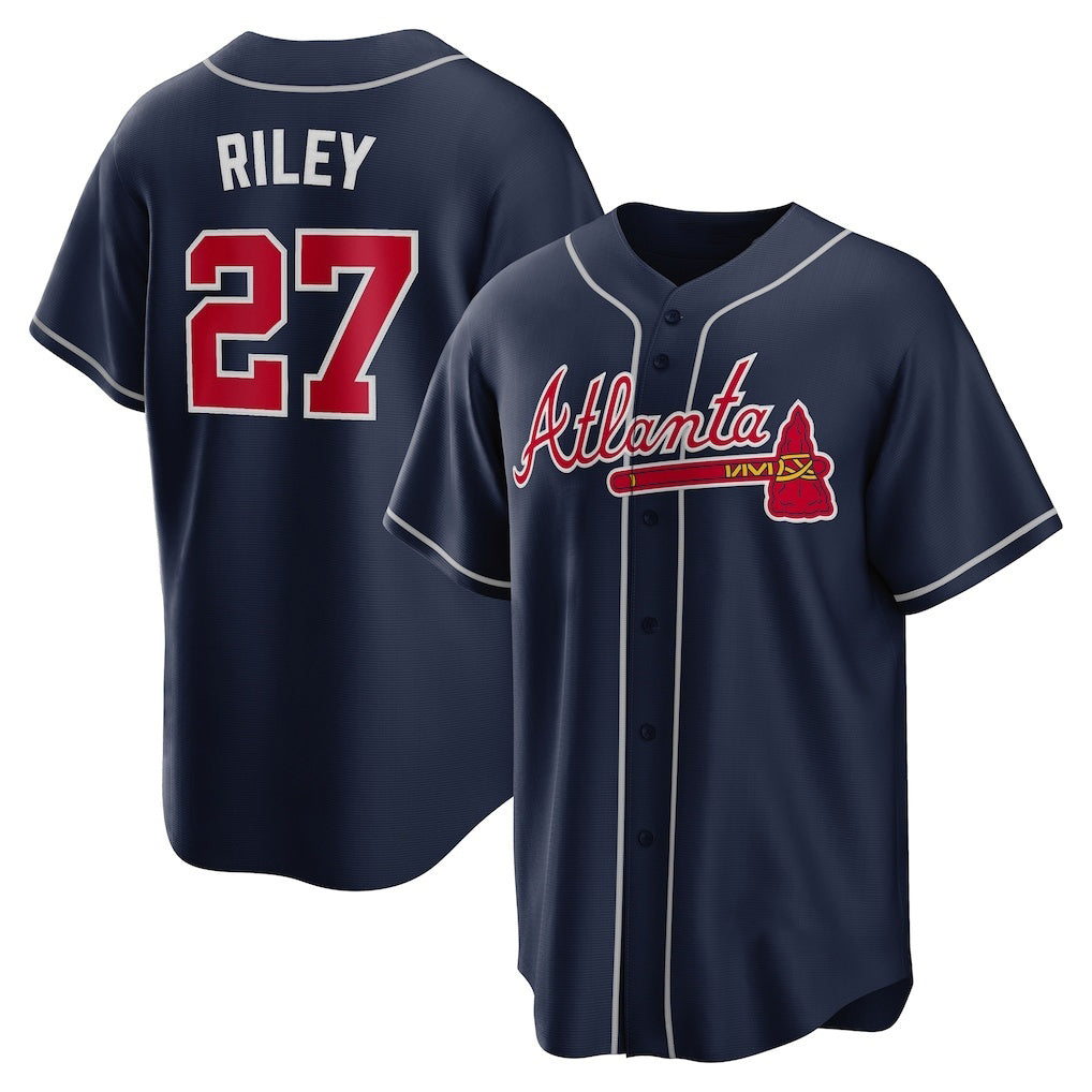 Atlanta Braves #27 Austin Riley Navy Jereymy Alternate Replica Jersey