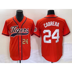 Detroit Tigers #24 Miguel Cabrera Number Orange Jereymy Cool Base Stitched Jersey