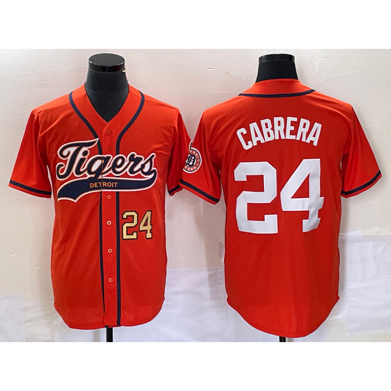 Detroit Tigers #24 Miguel Cabrera Number Orange Jereymy Cool Base Stitched Jersey