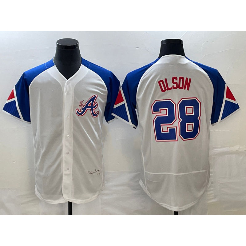 Atlanta Braves #28 Matt Olson White Jereymy 2023 City Connect Flex Base Stitched Jersey