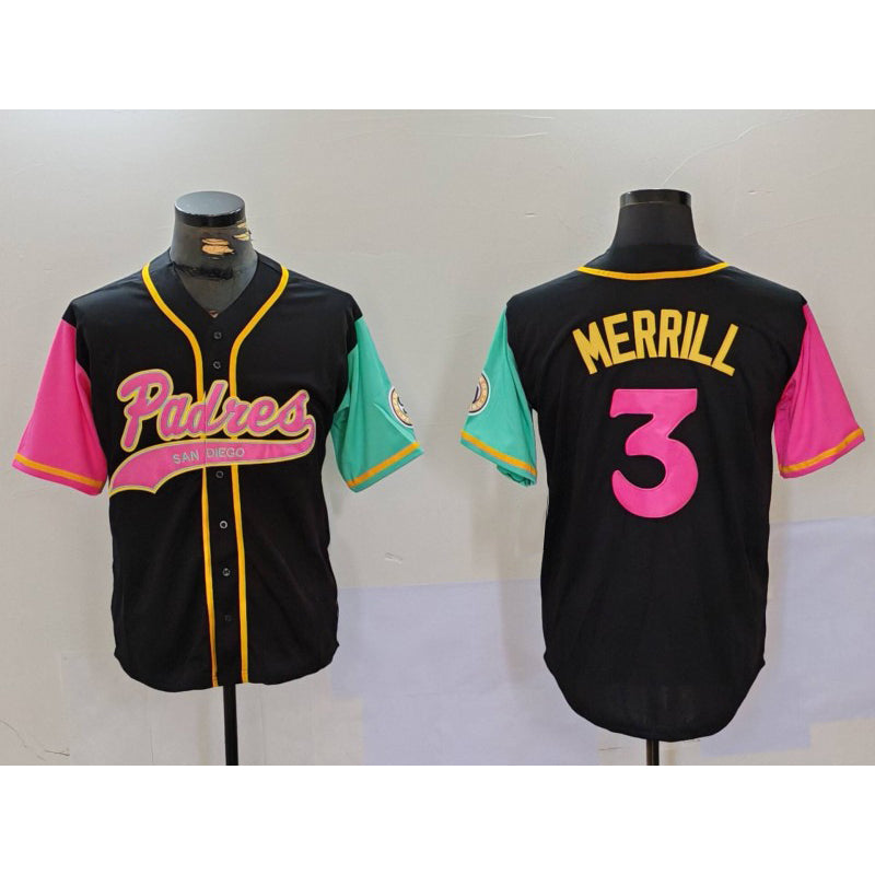 San Diego Padres #3 Jackson Merrill Black Jereymy NEW 2023 City Connect Cool Base Stitched Jersey