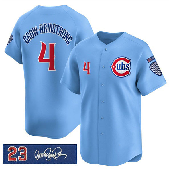 Chicago Cubs #4 Pete Crow-Armstrong Blue Jereymy 'Ryne Sandberg Tribute' Vapor Limited V3 Stitched Jersey