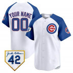 Custom Chicago Cubs 2024 Jackie Robinson Patch Vapor Premier Limited Jersey V2 ¨C White Royal Jereymy