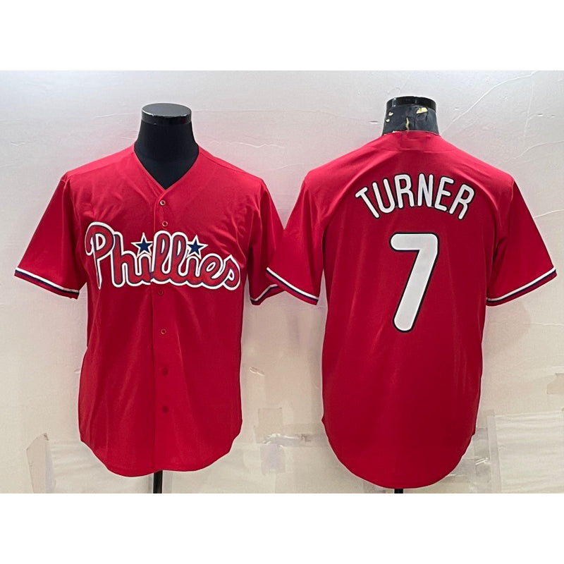 Philadelphia Phillies #7 Trea Turner Red Jereymy Cool Base Stitched Jersey