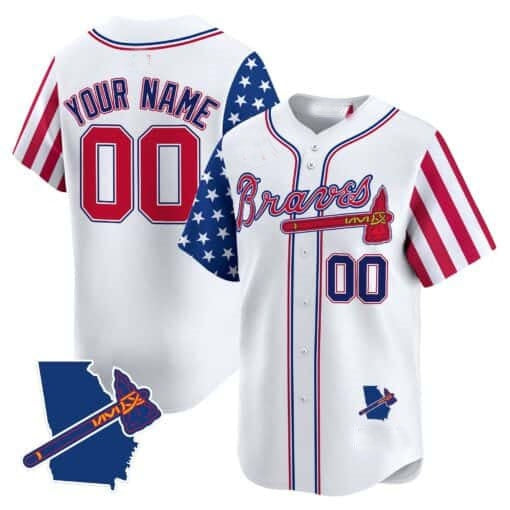 Custom Atlanta Braves White Jereymy 2024 Independence Day Vapor Premier Limited Jersey V2 ¨C All Stitched