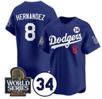 Los Angeles Dodgers #8 Enrique Hern¨¢ndez Royal Jereymy 2024 World Series With No. 34 Patch Limited Stitched Jersey