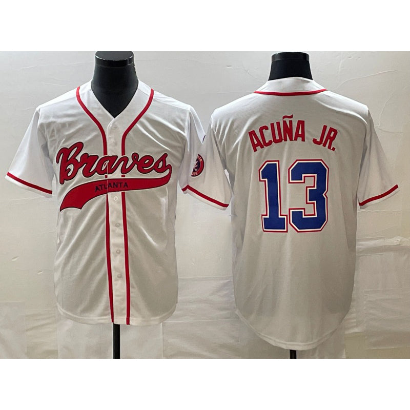 Atlanta Braves #13 Ronald Acuna Jr White Jereymy Cool Base With Patch Stitched Jersey
