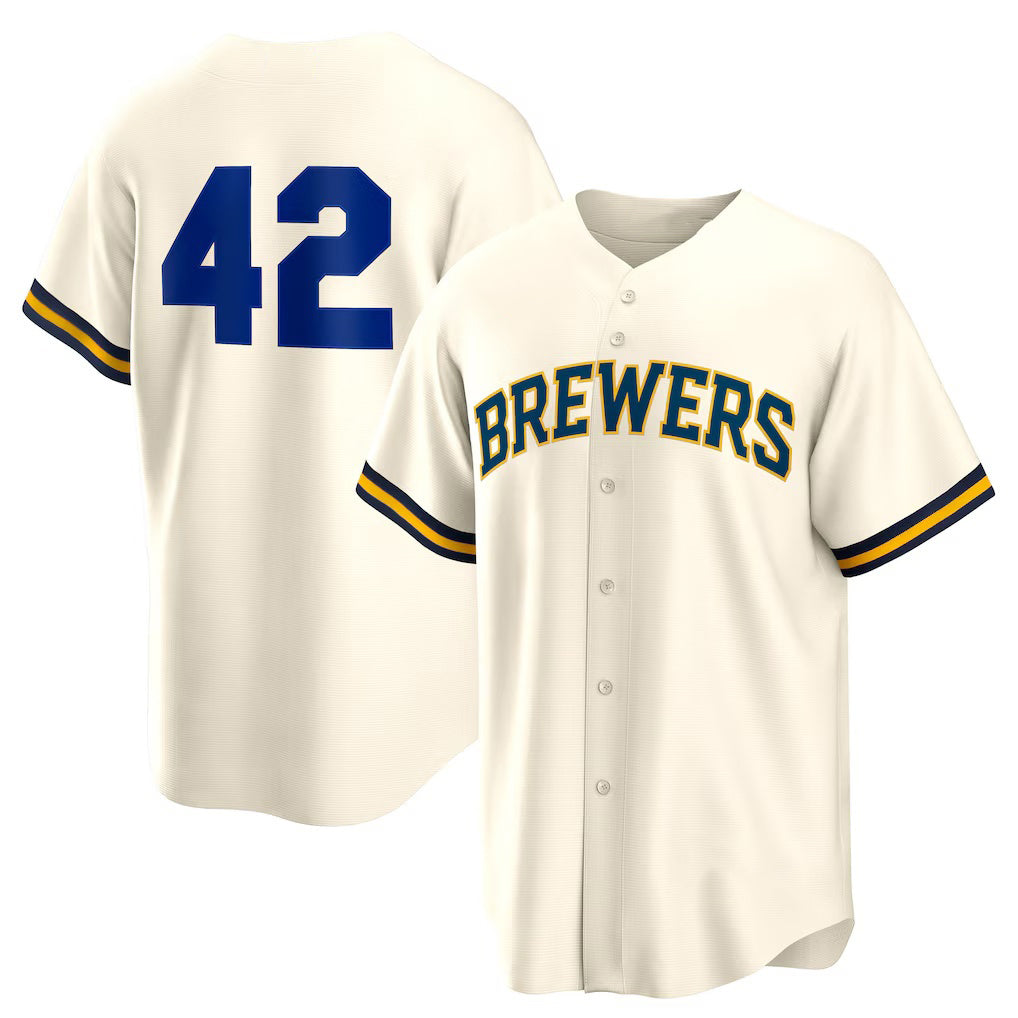 Milwaukee Brewers #42 Jackie Robinson Cream Jereymy Home 2025 Day Replica Jersey
