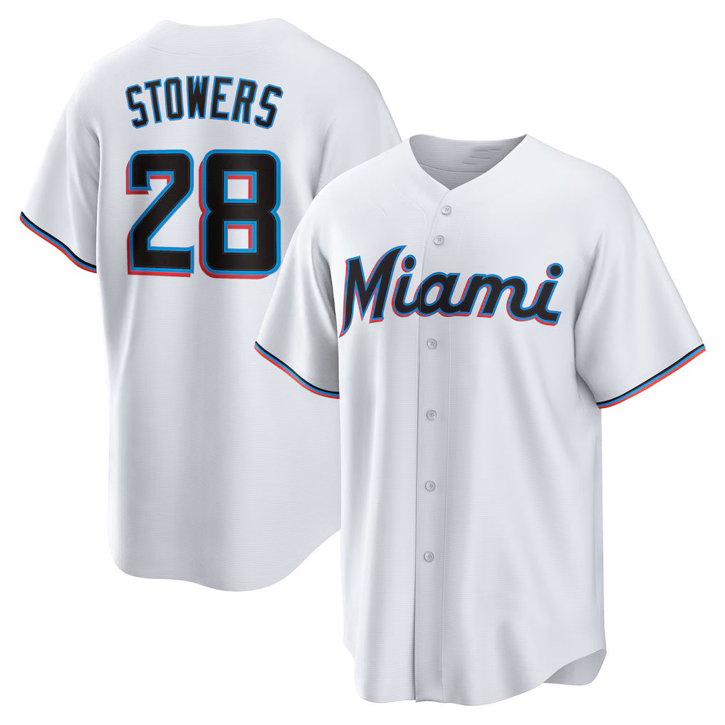 Miami Marlins #28 Kyle Stowers White Jereymy Home Replica Jersey