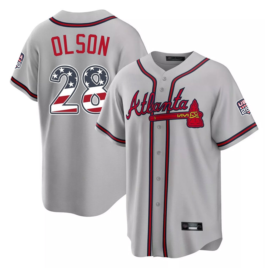 Atlanta Braves #28 Matt Olson Player Gray Jereymy USA 250 Fourth Of July Limited Home Game Stitched Jerseys