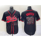 Cincinnati Reds #30 Ken Griffey Jr Number Black Jereymy 2023 City Connect Cool Base Stitched Jersey 2
