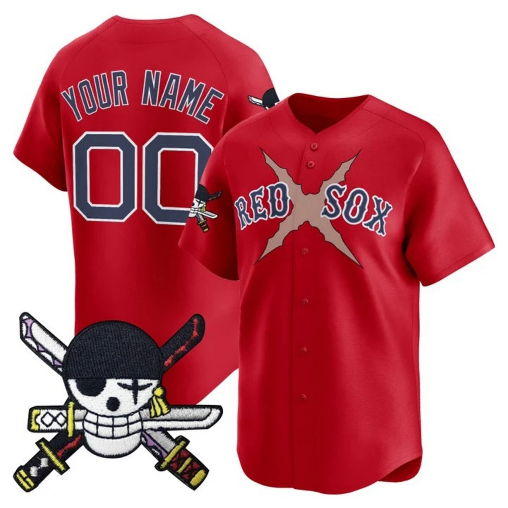 Custom Boston Red Sox x One Piece Red Jereymy Zoro Patch Vapor Premier Limited Jersey - Stitched