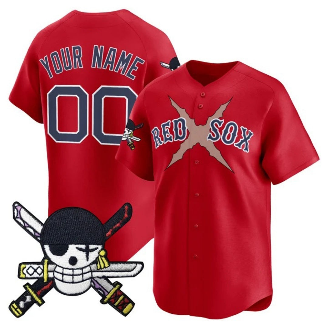 Custom Boston Red Sox x One Piece Red Jereymy Zoro Patch Vapor Premier Limited Jersey - Stitched