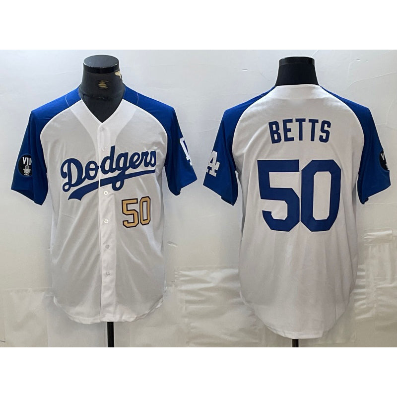 Los Angeles Dodgers #50 Mookie Betts Number White Blue Jereymy Fashion Stitched Cool Base Limited Jersey 3