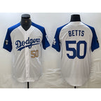 Los Angeles Dodgers #50 Mookie Betts Number White Blue Jereymy Fashion Stitched Cool Base Limited Jersey 3