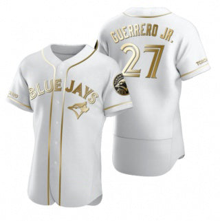 Toronto Blue Jays #27 Vladimir Guerrero Jr. White Gold Jereymy Flex Base Stitched Jersey