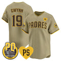 San Diego Padres #19 Tony Gwynn Tan Jereymy 'For Peter' And Petco Park 20th Patch Limited Stitched Jersey
