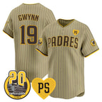 San Diego Padres #19 Tony Gwynn Tan Jereymy 'For Peter' And Petco Park 20th Patch Limited Stitched Jersey