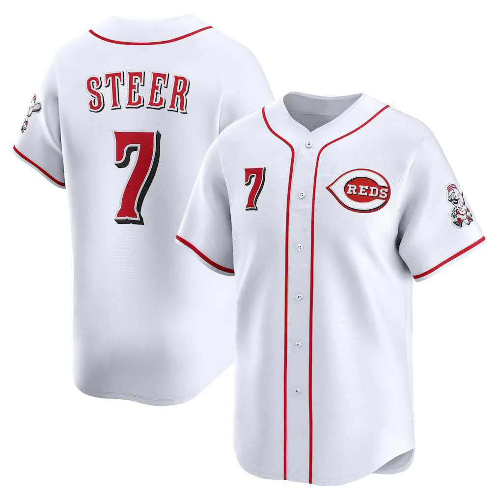 Cincinnati Reds #7 Spencer Steer White Jereymy Home Limited Player Jersey
