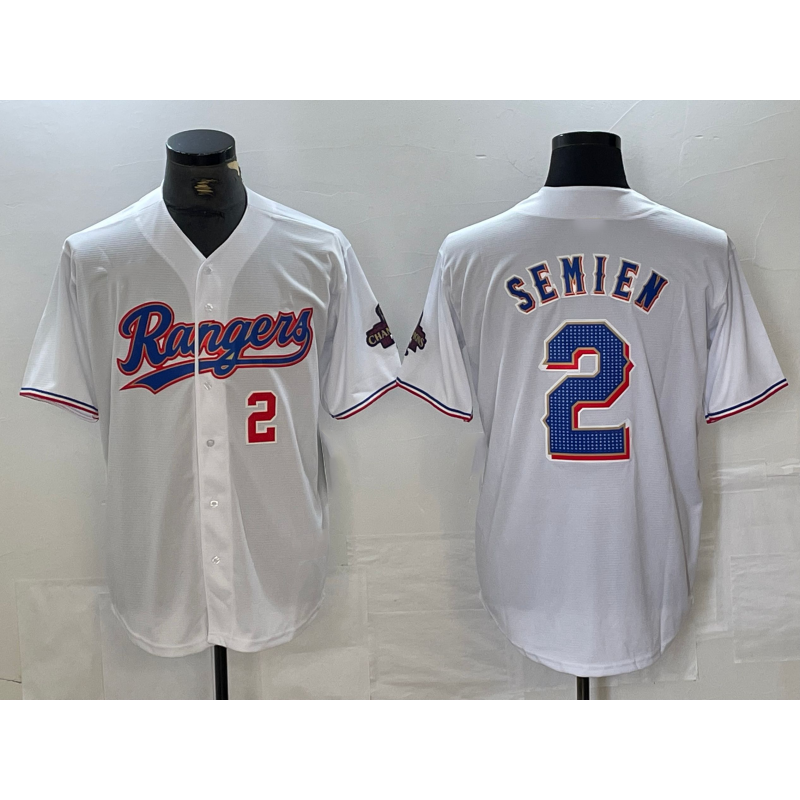 Texas Rangers #2 Marcus Semien Number White Jereymy 2023 World Series Champions Cool Base Jerseys