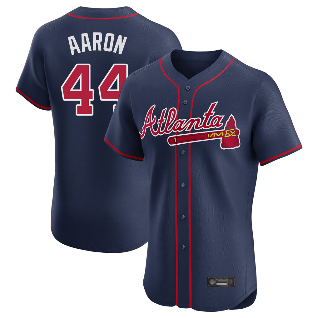 Atlanta Braves #44 Hank Aaron Player Navy Jereymy Limited Elite Home Game Stitched Jerseys
