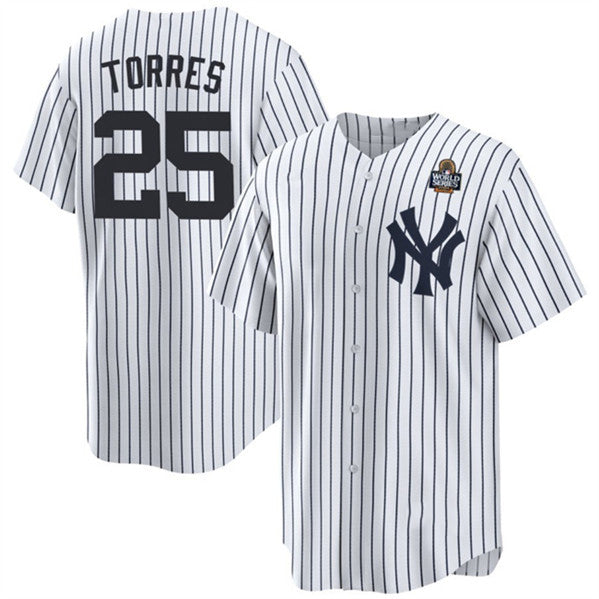 New York Yankees #25 Gleyber Torres White Jereymy 2024 World Series With Name Cool Base Stitched Jersey
