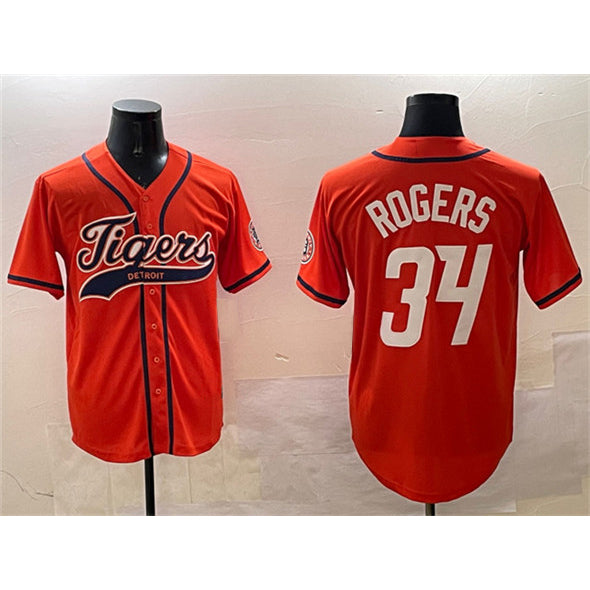 Detroit Tigers #34 Jake Rogers Orange Jereymy With Patch Cool Base Stitched Jersey